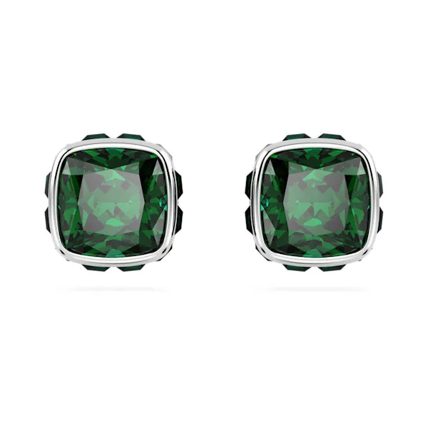 Swarovski Birthstone stud earrings Square cut, May, Green, Rhodium plated 5660801