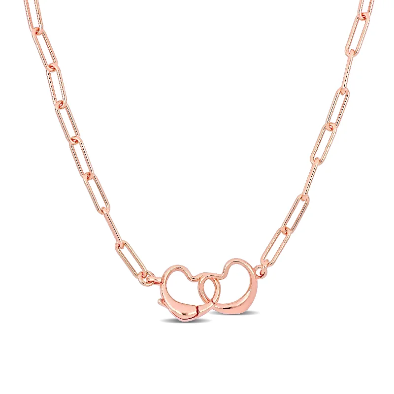 Mimi & Max Pink Paper Clip Necklace w/ Double Heart Clasp in Rose Silver - 18 in.