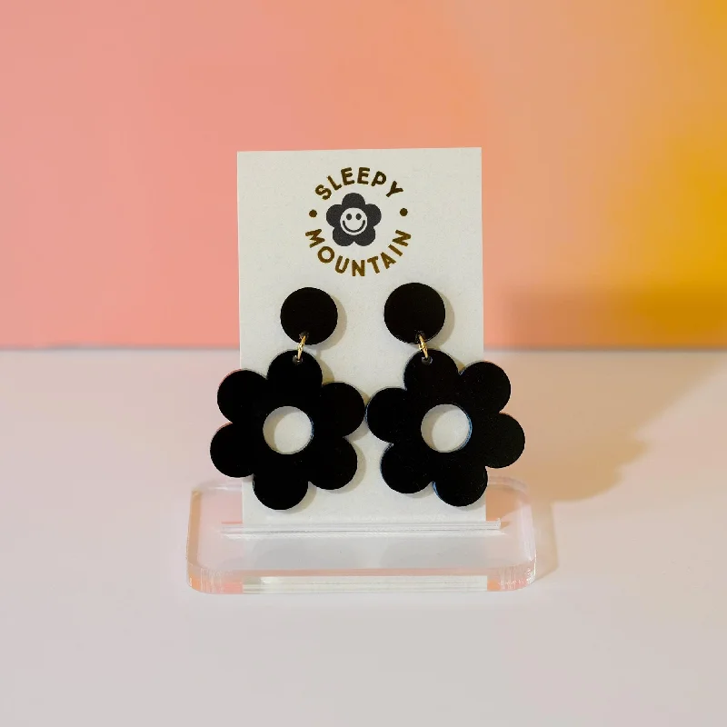 Black Daisy Acrylic Dangle Earrings