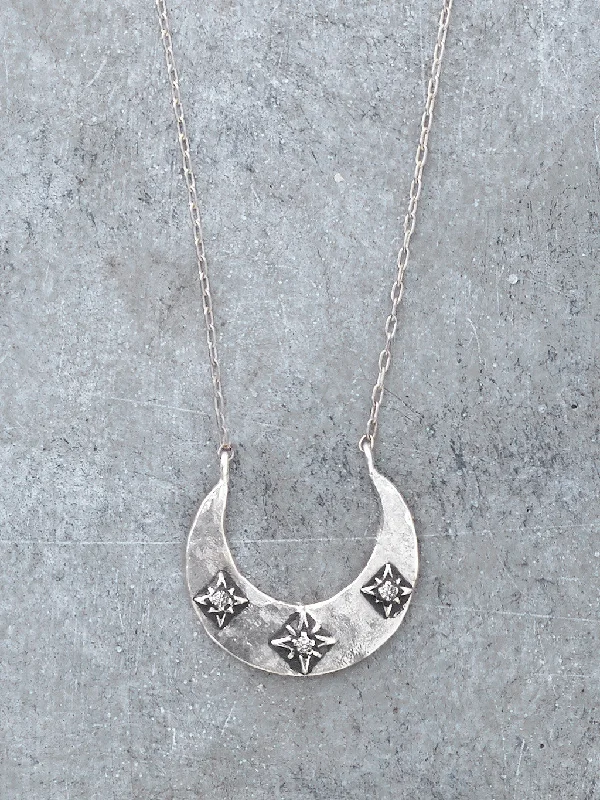 Diamond Stars Crescent Moon Necklace