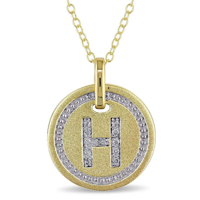 Mimi & Max H Initial Diamond Accent Pendant with Chain in Yellow Plated Sterling Silver