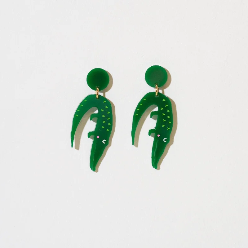 Alligator Earrings - Dark Green Solid Dangle Earrings