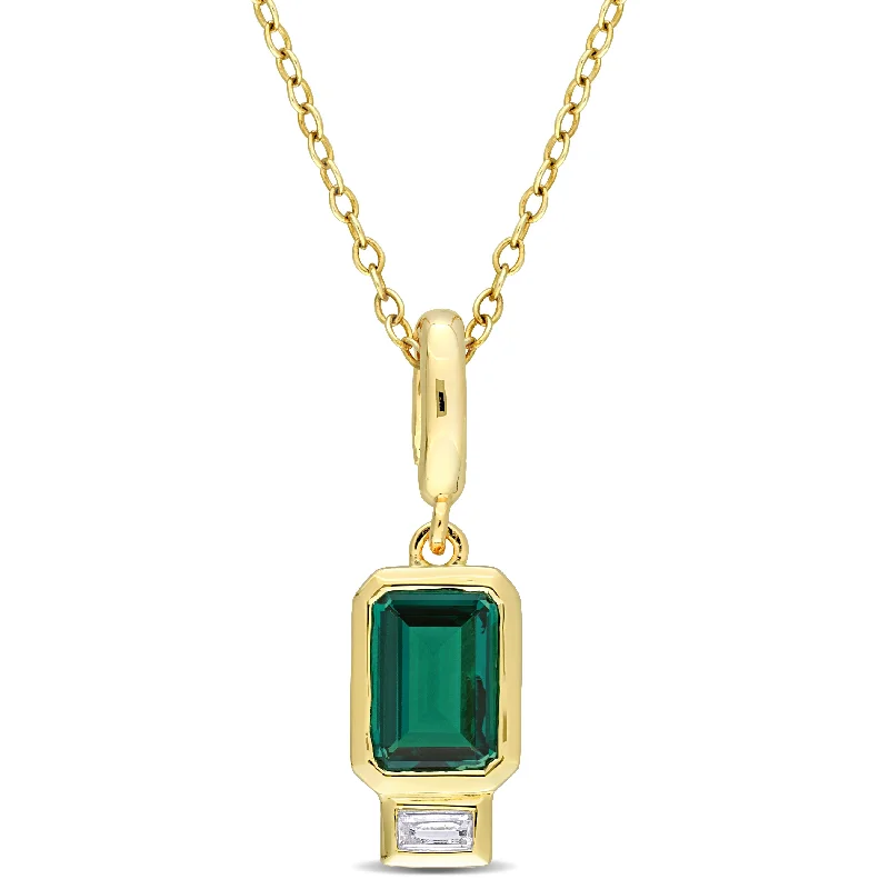 Mimi & Max Women's 1ct TGW Octagon Created Emerald & Created White Sapphire Charm Pendant with Chain in Yellow Plated Sterling Silver