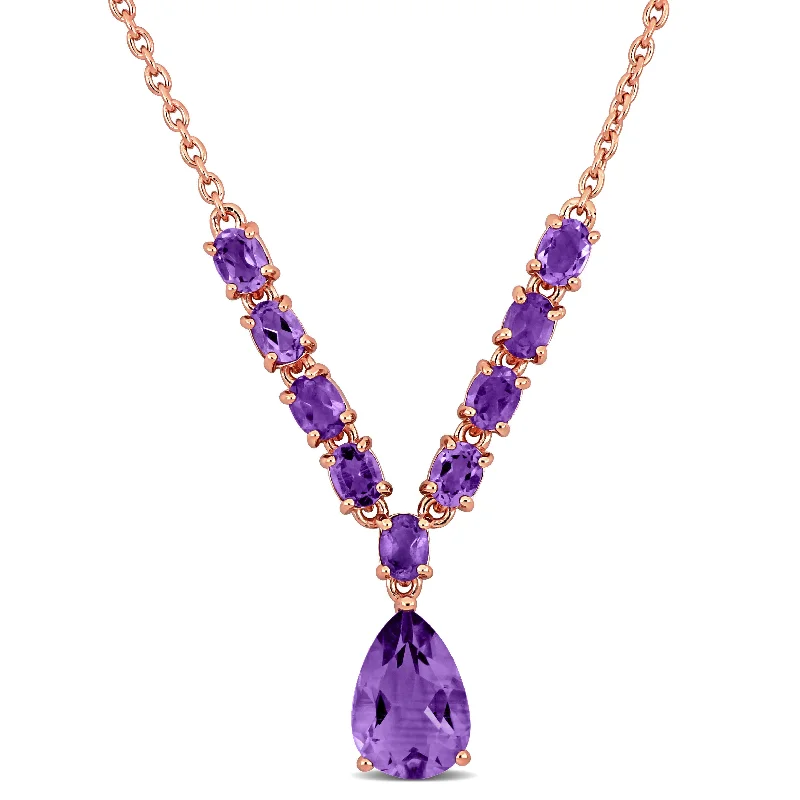 Mimi & Max 2 1/3ct TGW Pear Oval-Cut Amethyst Lariat Necklace Rose Silver-18 + 2 ext.