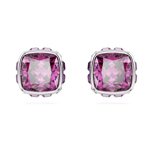 Swarovski Birthstone stud earrings Square cut, February, Purple, Rhodium plated 5660797