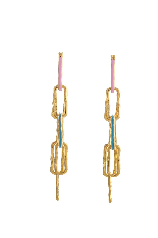 MULTI WAVE CHAIN LINKED EARRINGS WITH ENAMEL