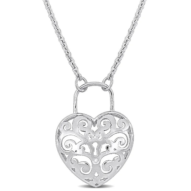 Mimi & Max Heart Lock Necklace with Chain in Sterling Silver - 16+3 in