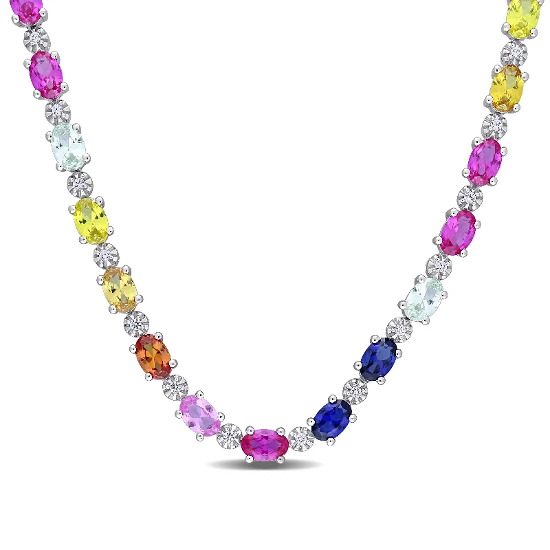 Mimi & Max 24 1/2 CT TGW Multi-Color Created Sapphire Tennis Necklace in Sterling Silver