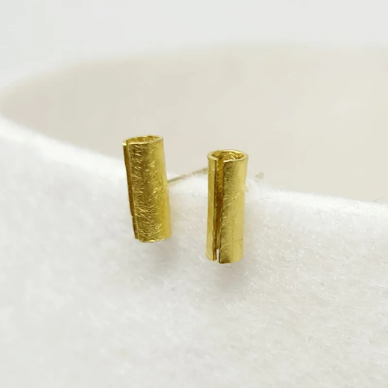 Gold Tube Stud Earrings