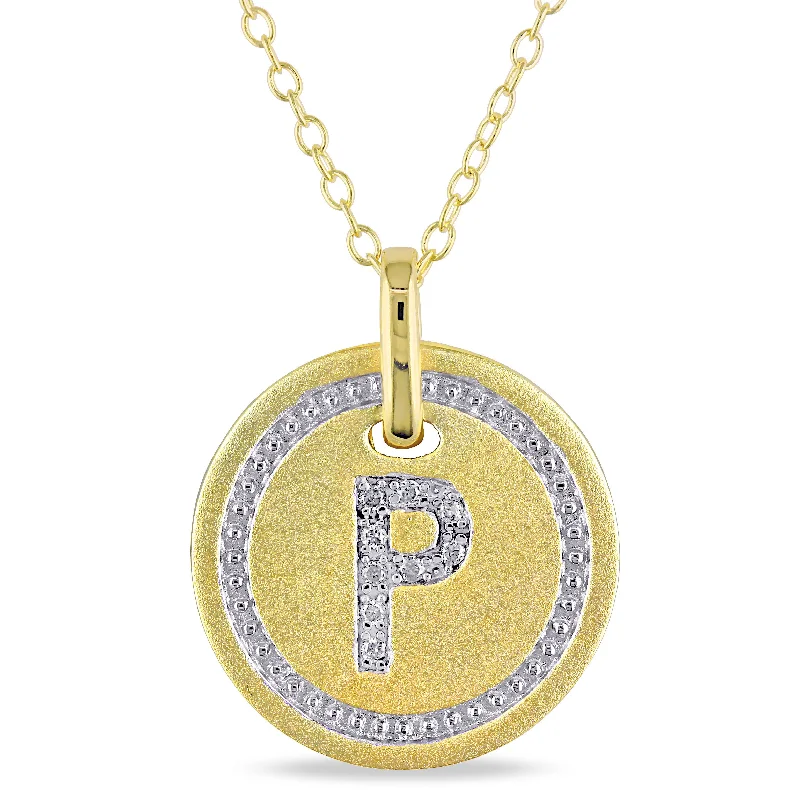 Mimi & Max P Initial Diamond Accent Pendant with Chain in Yellow Plated Sterling Silver