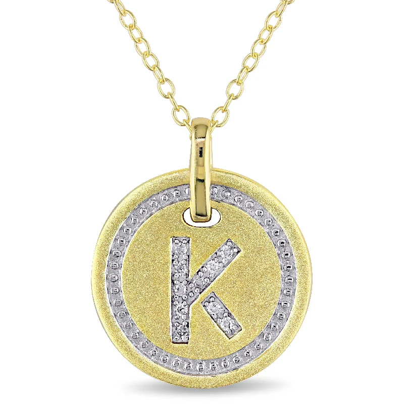 Mimi & Max K Initial Diamond Accent Pendant with Chain in Yellow Plated Sterling Silver