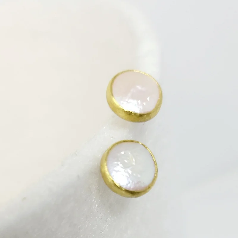 Pearl Bezel Set Gold Stud Earrings