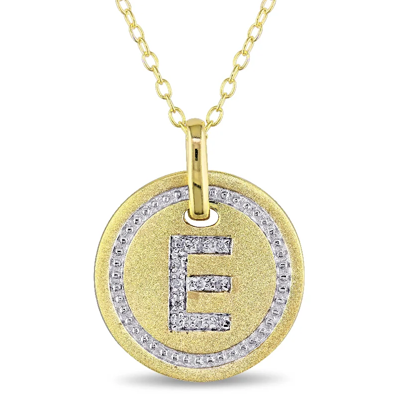 Mimi & Max E Initial Diamond Accent Pendant with Chain in Yellow Plated Sterling Silver