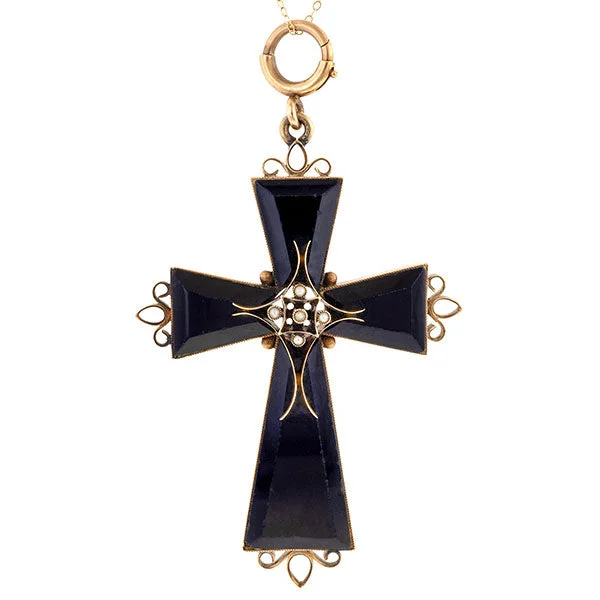 Antique Victorian Pearl & Onyx Cross