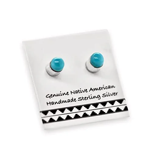 3mm Genuine Sleeping Beauty Turquoise Stud Earrings, 925 Sterling Silver, Native American Handmade, Nickel Free