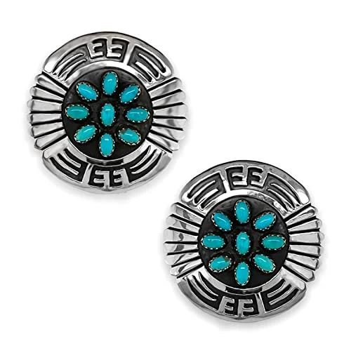 Genuine Sleeping Beauty Turquoise Statement Earrings in 925 Sterling Silver, Authentic Native American Handmade, Nickel Free, Concho with Cluster