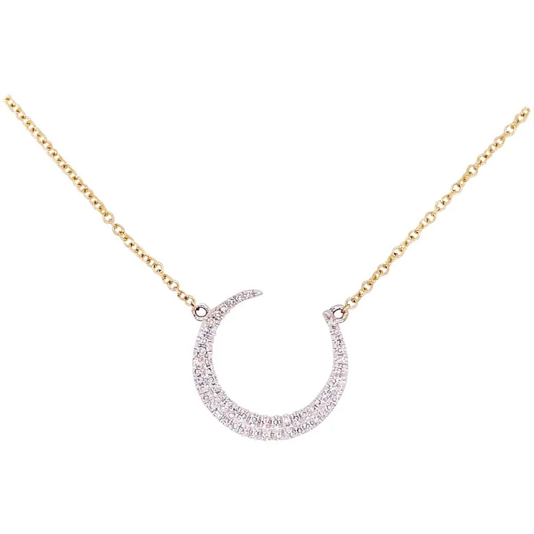 Pave Diamond Crescent Moon Necklace