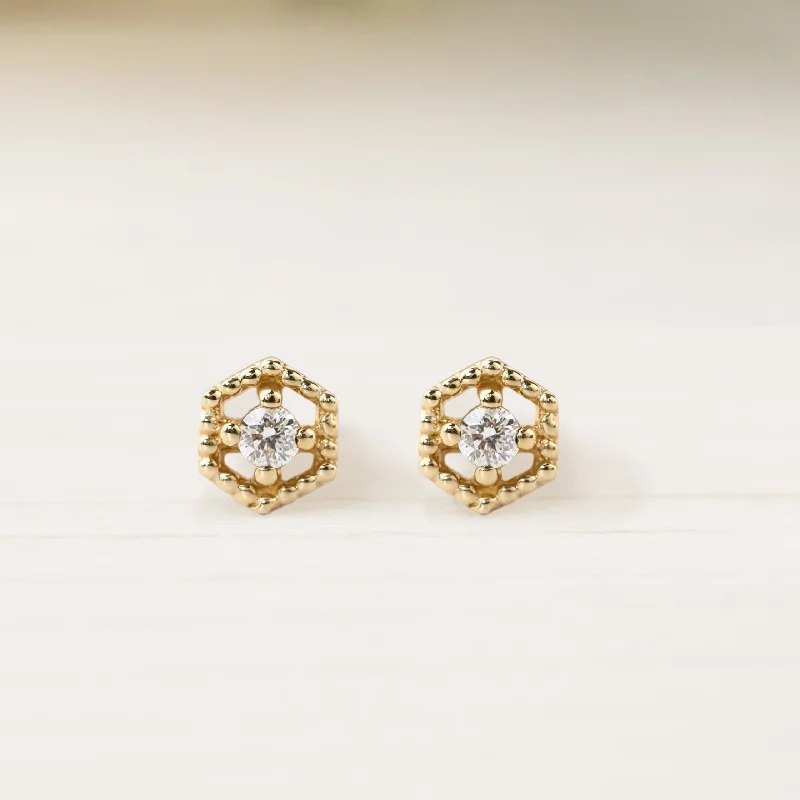 Milgrain Hexagon Diamond Studs