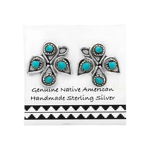 Genuine Sleeping Beauty Thunderbird Earrings, Sterling Silver, Authentic Native American Handmade in New Mexico, USA, Post Stud