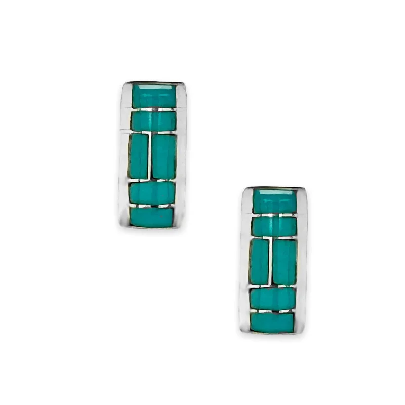 Sleeping Beauty Turquoise Stud Earrings, Sterling Silver, Authentic Native American Handmade in the USA, Inlay Style, Nickel Free