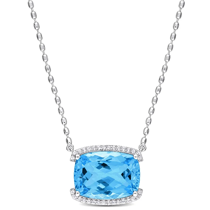 Mimi & Max Womens 13 5/8ct TGW Cushion-cut Sky-Blue Topaz and White Topaz Halo Pendant with Chain in Sterling Silver