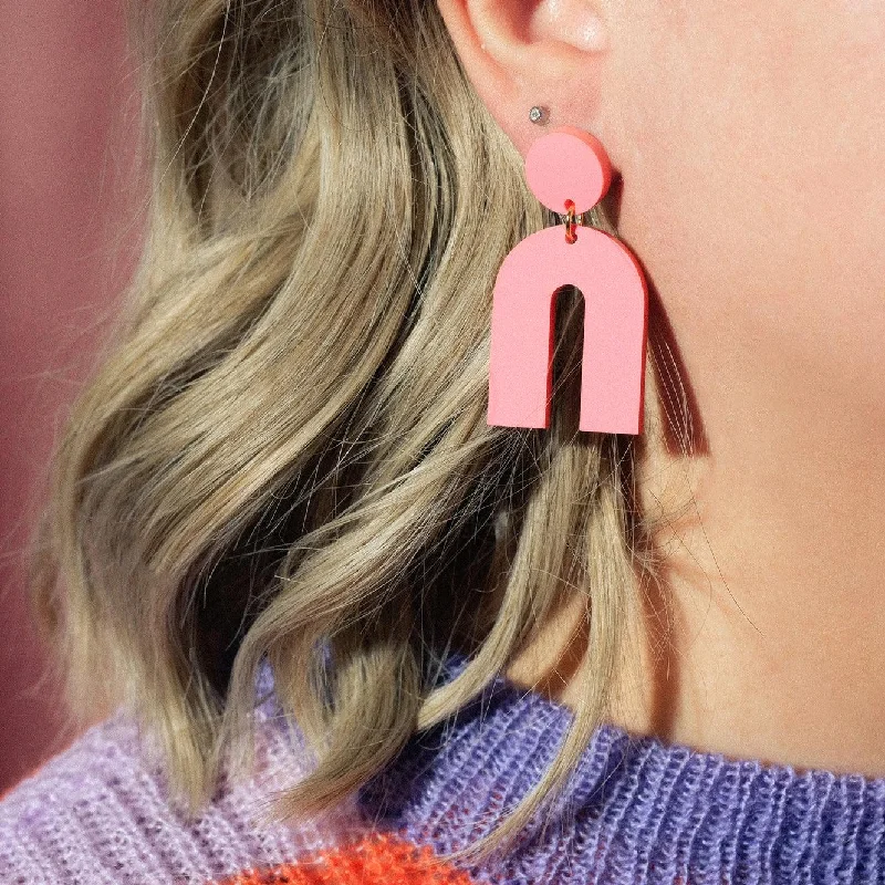 Candy Pink Arch Dangle Earrings