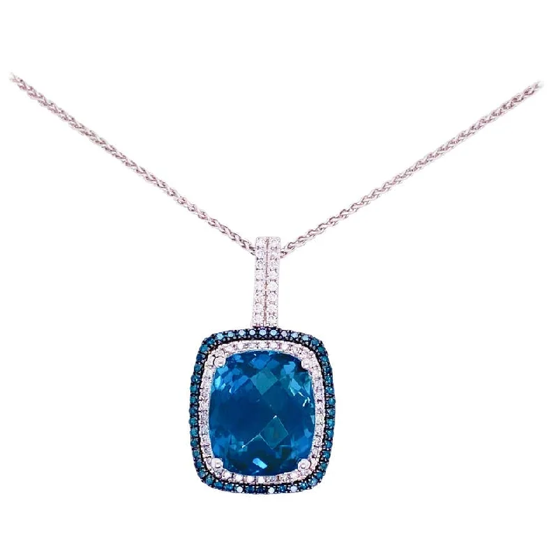 10.6 Carat London Blue Topaz Blue and White Diamond Necklace