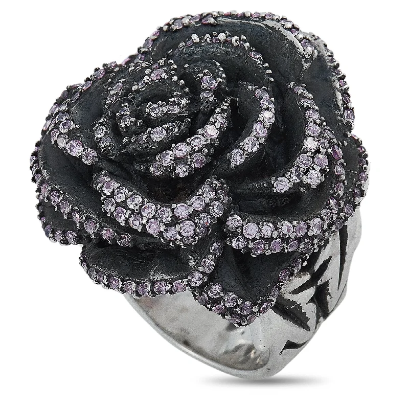 King Baby Silver and Pink Cubic Zirconia Rose Ring