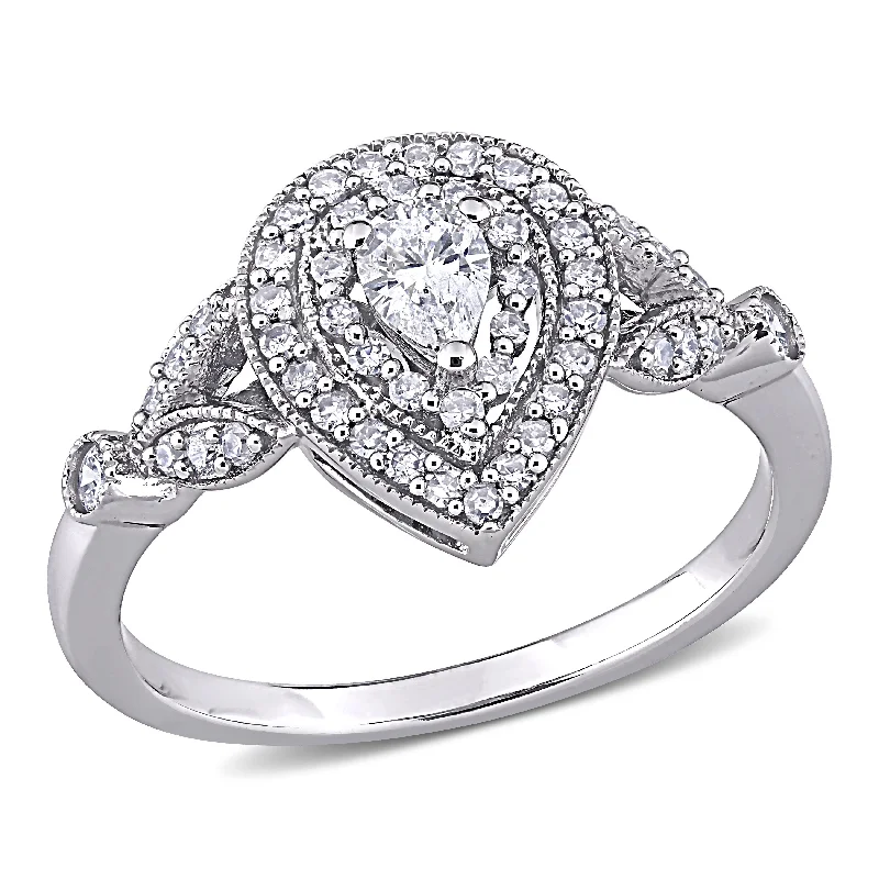 Mimi & Max 1/2ct TW Diamond Pear Shape Engagement Ring 10k White Gold