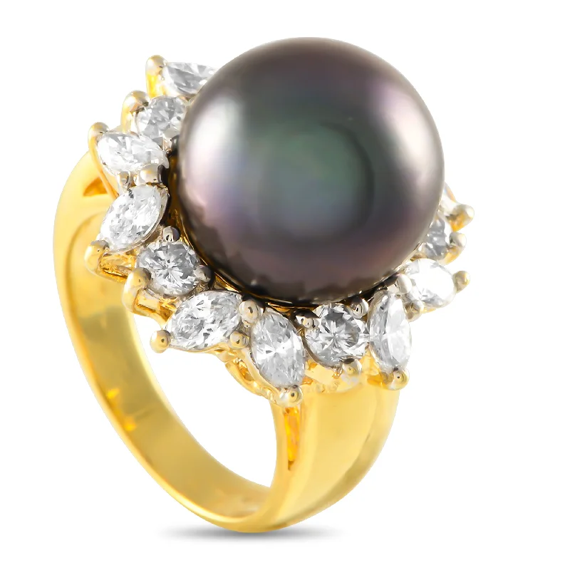 LB Exclusive 18K Yellow Gold 1.76ct Diamond and Tahitian Pearl Ring MF01-013025