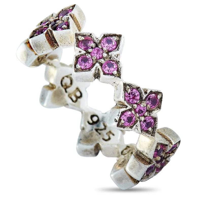 King Baby Silver and Pink Cubic Zirconia MB Cross Ring