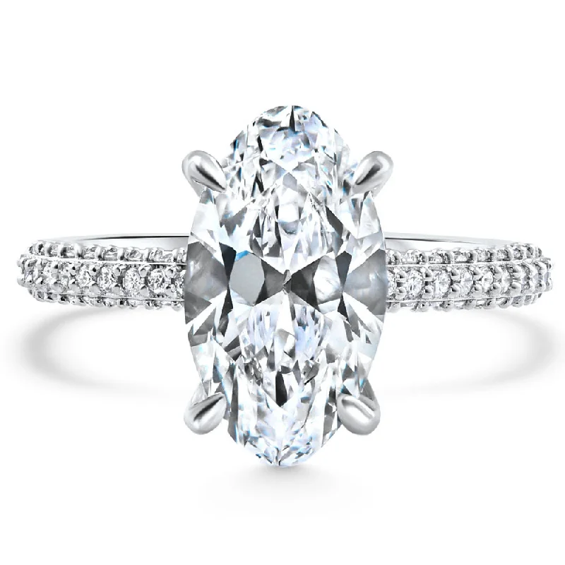 Certified 4.31Ct Fancy Moval Diamond Pave Engagement Ring 14k White Gold Lab Grown Size: 7