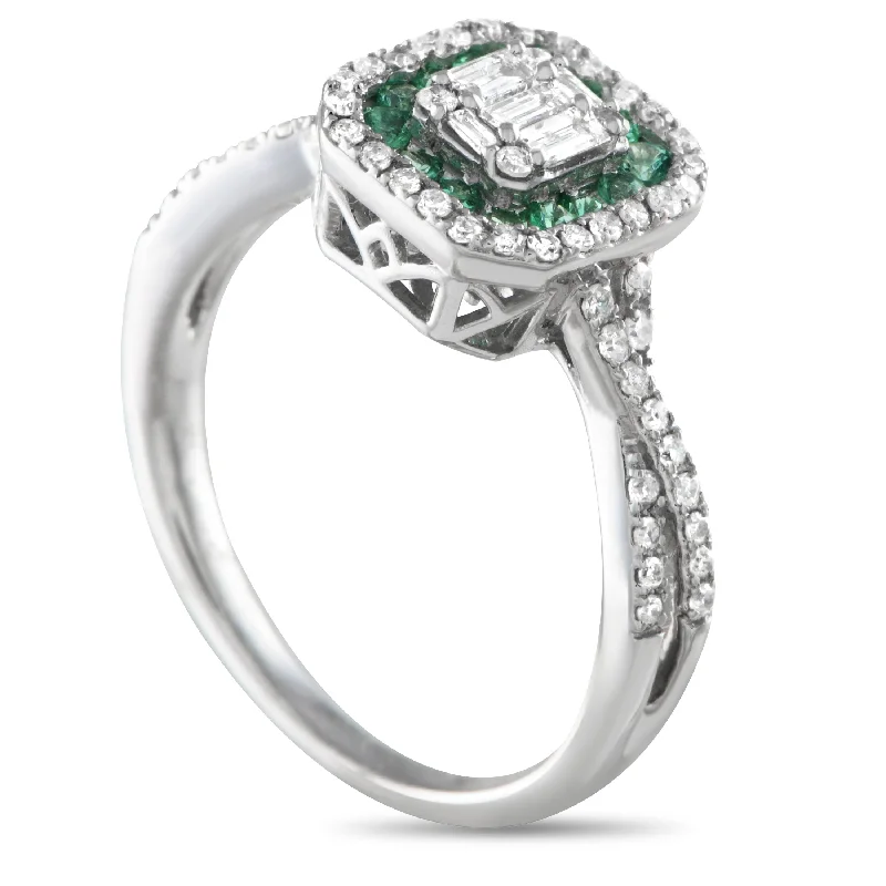 LB Exclusive 14K White Gold 0.50ct Diamond and Emerald Ring RN-32543