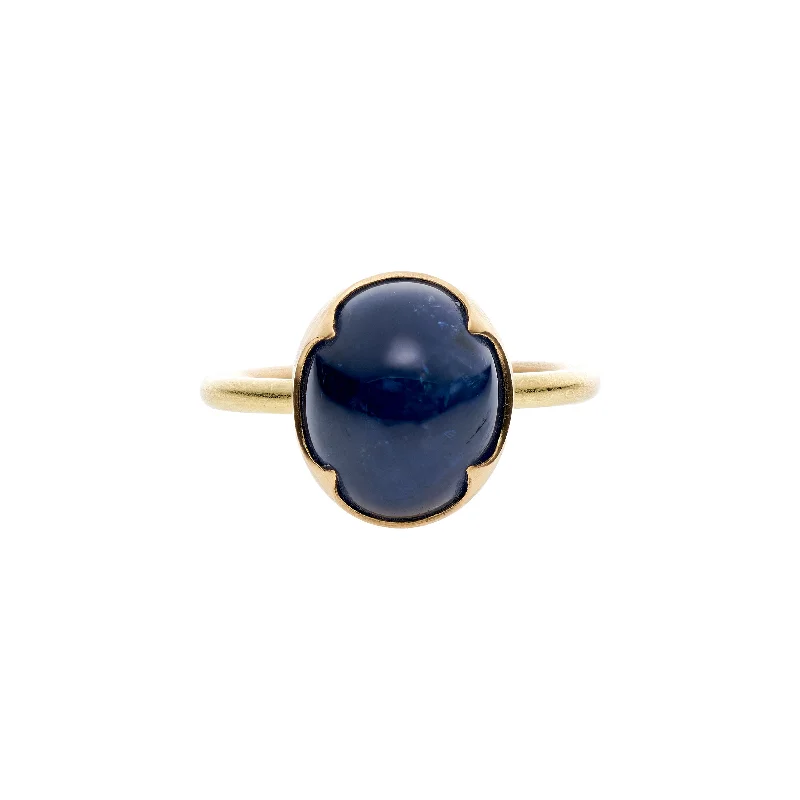 Gabriella Kiss 18k Oval Natural Blue Sapphire Cabochon Ring- 8.77ct