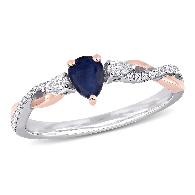 Mimi & Max 3/8ct TGW Sapphire 1/5ct TDW Diamond Promise Ring 14k Two-Tone Gold