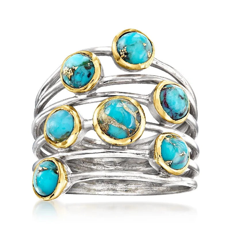 Ross-Simons Turquoise Highway Ring in Sterling Silver and 18kt Gold Over Sterling