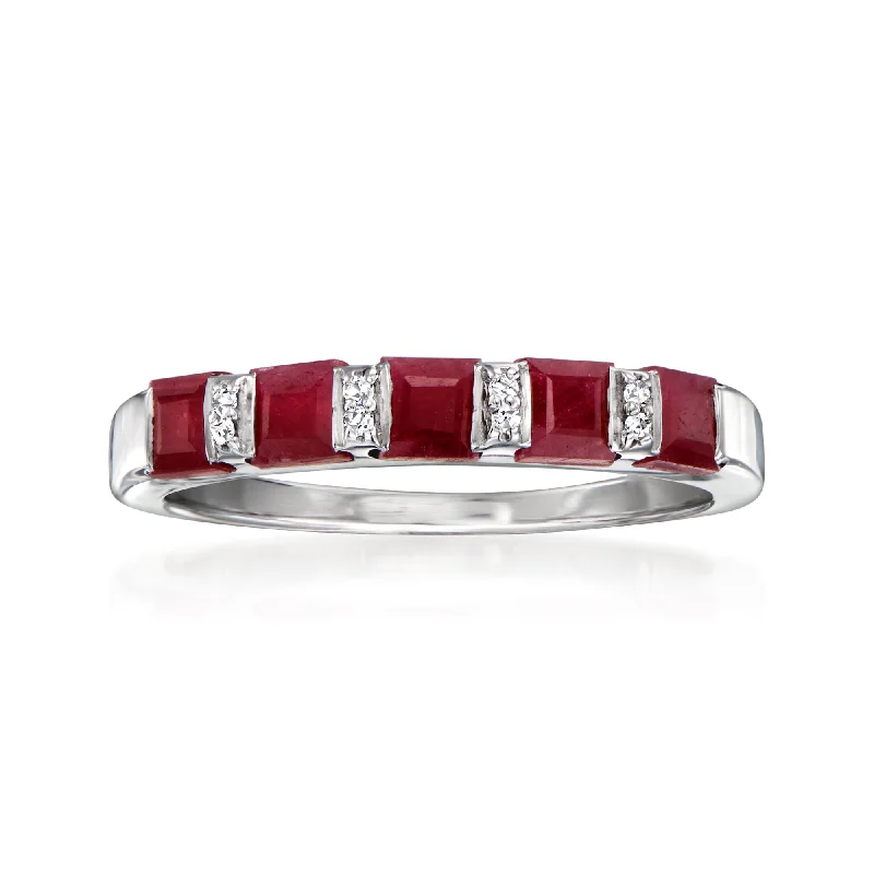 Ross-Simons Ruby Ring With Diamond Accents in Sterling Silver