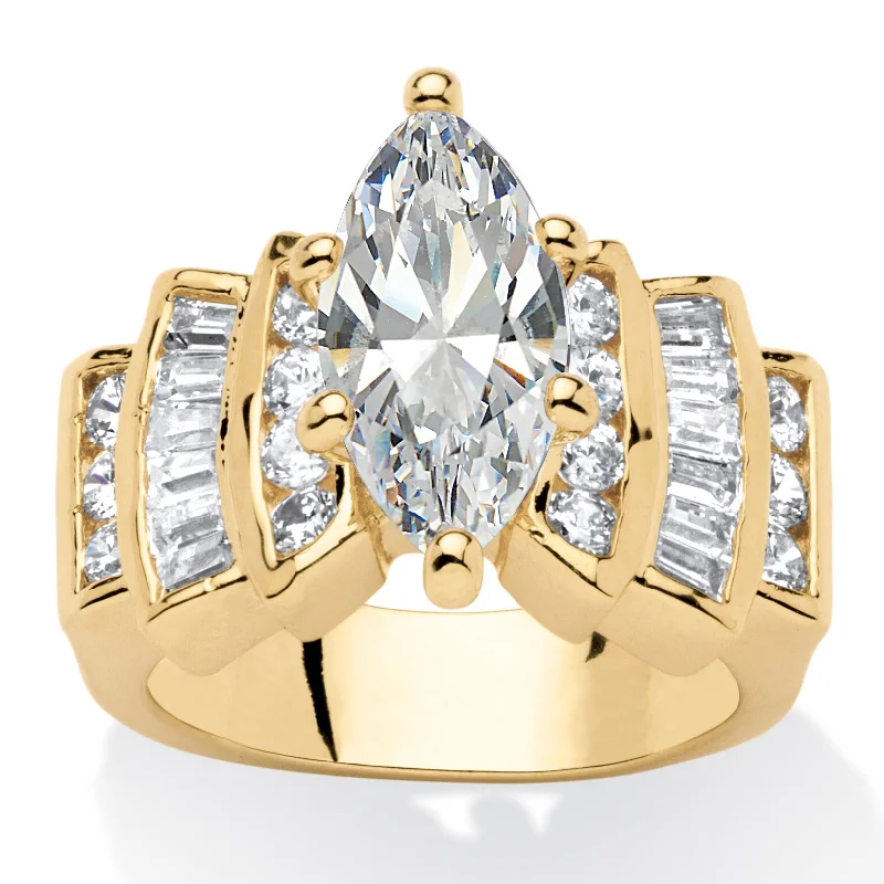 3.63 Cttw. Marquise-Cut Cubic Zirconia Yellow Gold-Plated Ring