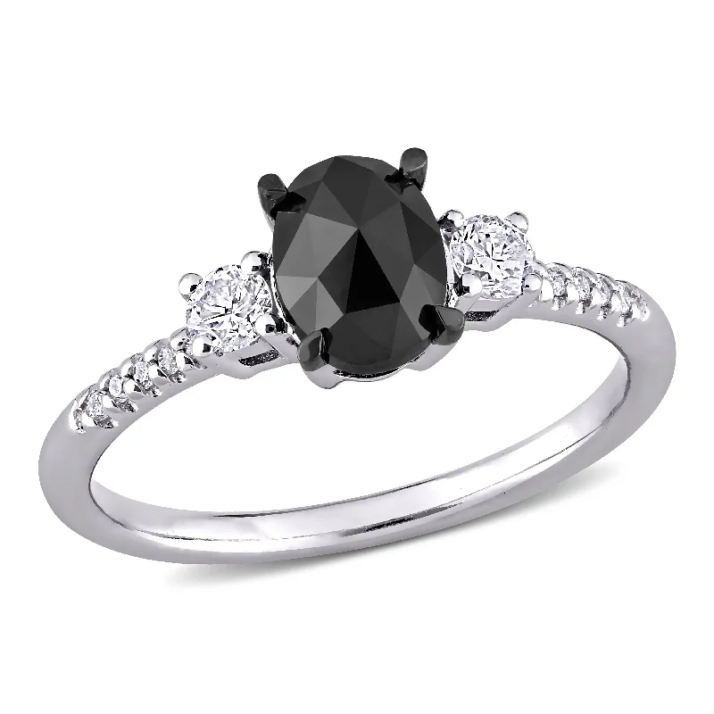 Mimi & Max 1 1/5ct TW Black White Diamond 3-Stone Engagement Ring 14k White Gold