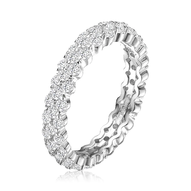 GENEVIVE Sterling Silver Clear Round Cubic Zirconia Curved Eternity Ring