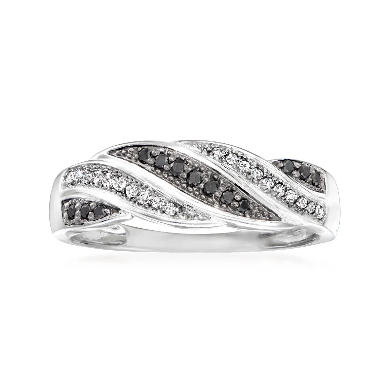 Ross-Simons Black and White Diamond Twist Ring in Sterling Silver