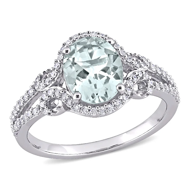 Mimi & Max 1 3/8ct TGW Aquamarine 1/3ct TW Diamond Halo Ring 10k White Gold