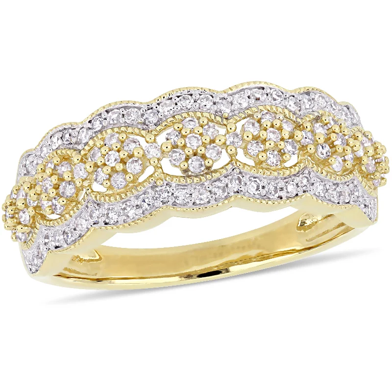 Mimi & Max 1/2ct TW Diamond Milgrain Vintage Flower Ring 10k Yellow Gold