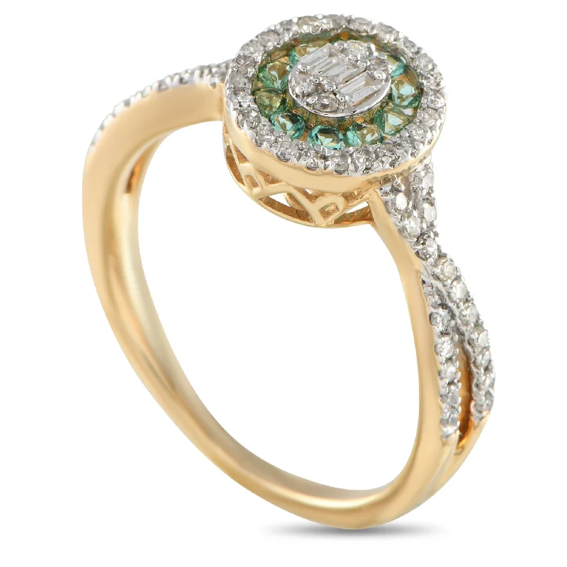 LB Exclusive 14K Yellow Gold 0.40ct Diamond and Emerald Ring RN32568