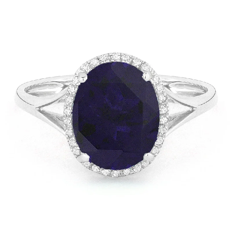 14K White Gold,created Sapphire Ring