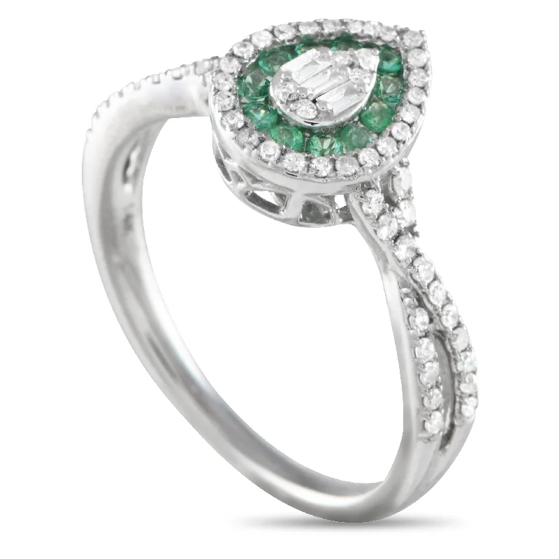 LB Exclusive 14K White Gold 0.40ct Diamond and Emerald Ring RN32574-W