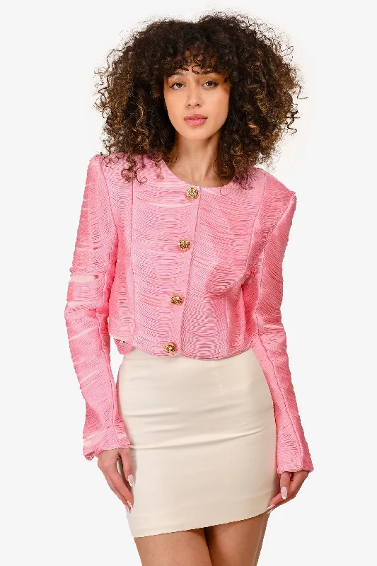 Alexander Wang Hot Pink Tassel Fringe Gold Buttoned Cropped Jacket Size 10