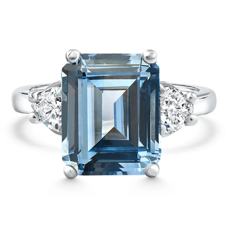 Platinum Aquamarine & Heart Shape Diamond Ring Lab Grown