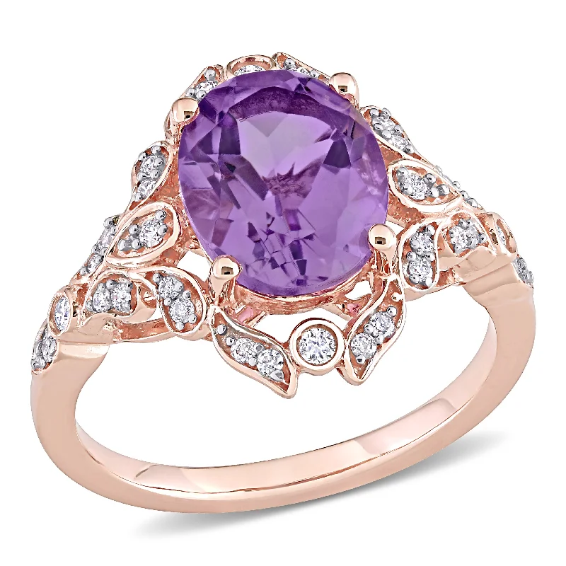 Mimi & Max 2 1/5ct TGW Amethyst 1/5ct TW Diamond Vintage Ring 14k Rose Gold