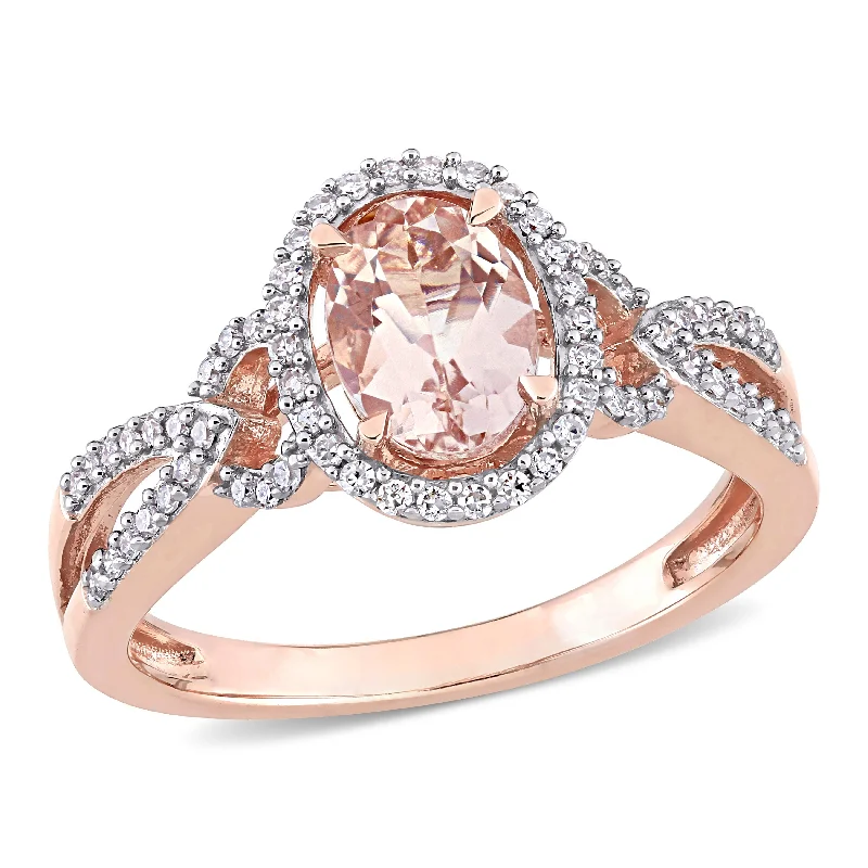 Mimi & Max 3/4ct TGW Oval Morganite 1/5ct TW Diamond Halo Twist Ring 14k Rose Gold